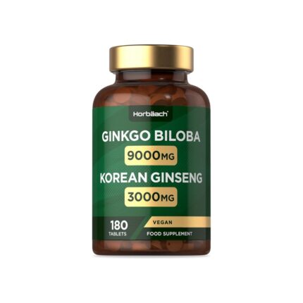 Horbaach Ginkgo Biloba 9000mg + Ginseng 3000mg – Vegan Brain & Energy Support Supplement