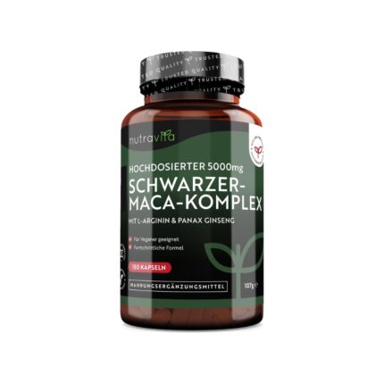 Nutravita Black Maca Root Complex – 5000mg with L-Arginine & Panax Ginseng (180 Vegan Capsules)