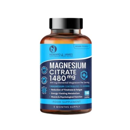 Magnesium Citrate 1480mg – High Absorption Formula by Howard & James (180 Vegan Capsules | 3-Month Supply)