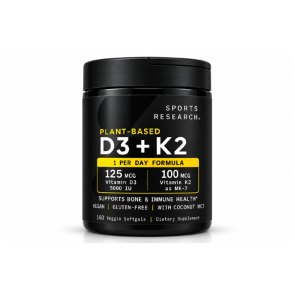 Sports Research Plant-Based Vitamin D3 + K2 – 160 Veggie Softgels