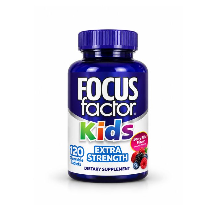 Focus-Factor-Kids-Supplement-Bottle Focus Factor Kids Extra Strength Berry Blast – 120 Chewable Tablets - Image 1